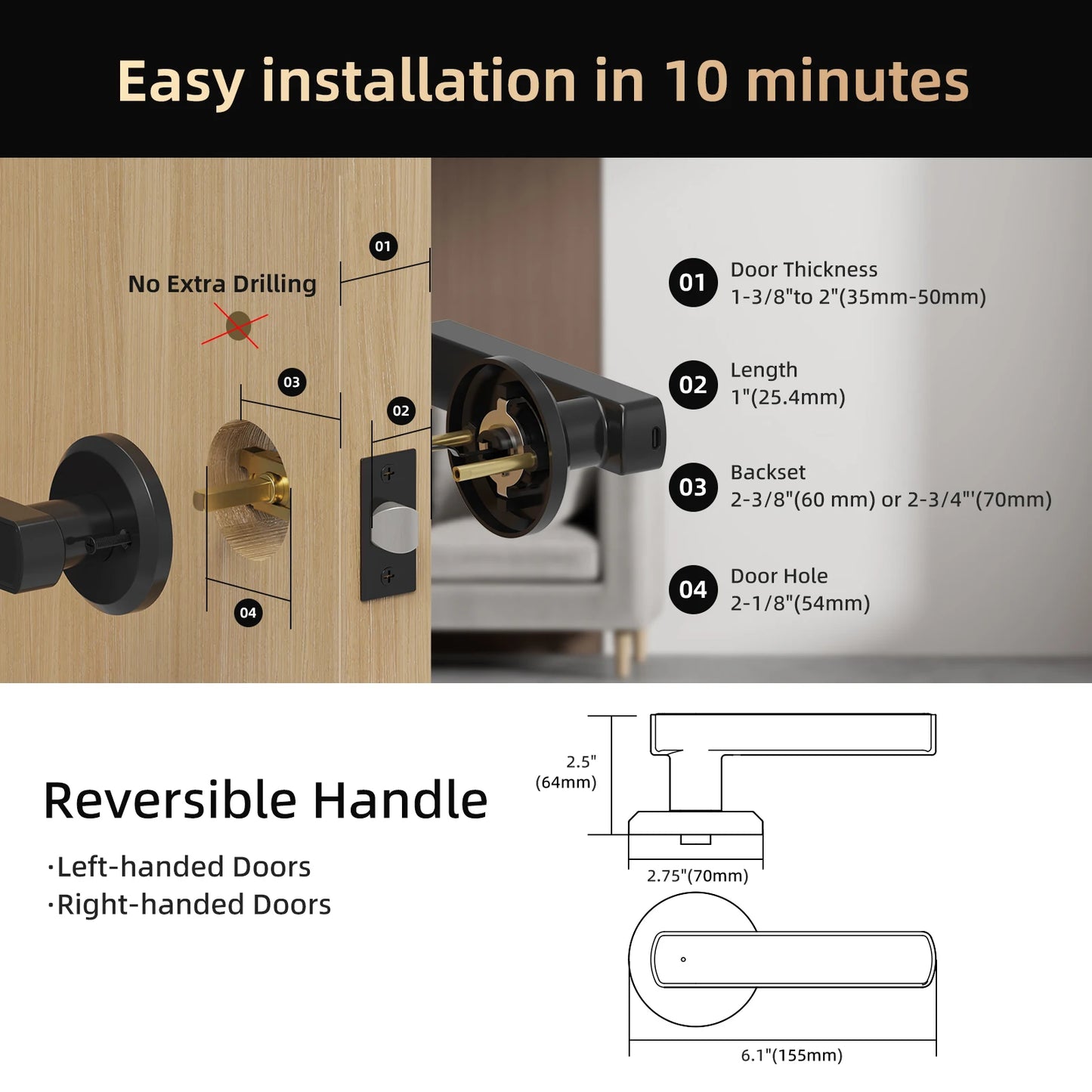 Viladepot Smart Lock Fingerprint Door Lock App Control TYPE-C Interface Passcode Unlock Electronic Touchscreen Keypad