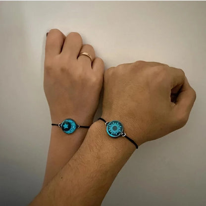 Romantic Luminous Sun Moon Couple Bracelets for Women Men Handmade Braided Rope Matching Bracelet Valentine's Day Jewelry Gifts