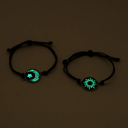 Romantic Luminous Sun Moon Couple Bracelets for Women Men Handmade Braided Rope Matching Bracelet Valentine's Day Jewelry Gifts