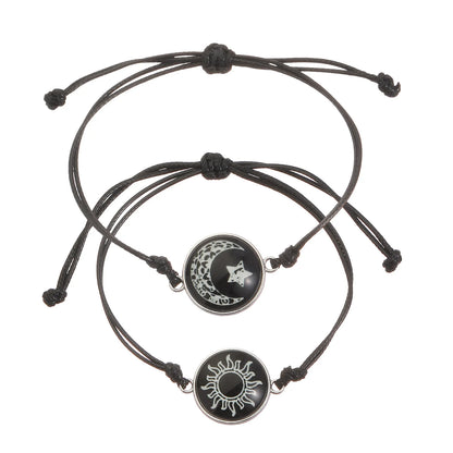 Romantic Luminous Sun Moon Couple Bracelets for Women Men Handmade Braided Rope Matching Bracelet Valentine's Day Jewelry Gifts