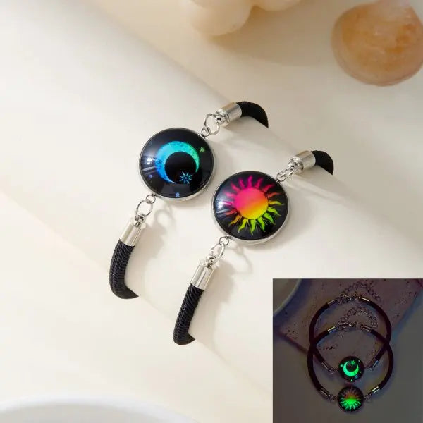 Romantic Luminous Sun Moon Couple Bracelets for Women Men Handmade Braided Rope Matching Bracelet Valentine's Day Jewelry Gifts